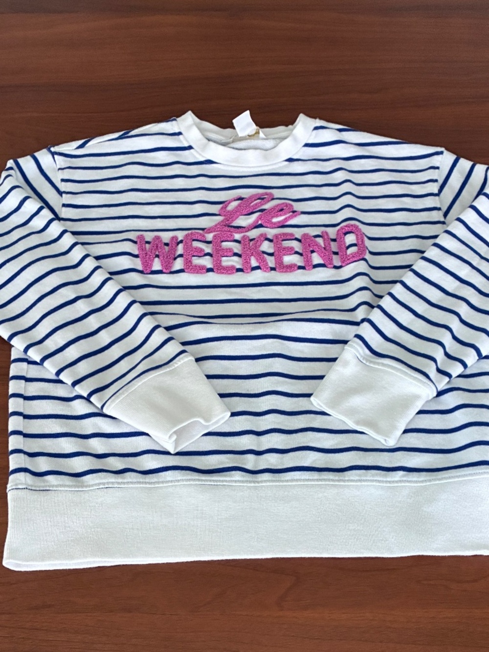 White and Navy Striped Shiraleah Sweatshirt "Le Weekend" Sz Small